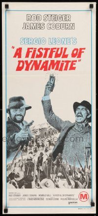 6g840 FISTFUL OF DYNAMITE Aust daybill '72 Sergio Leone, art of Rod Steiger & Coburn!