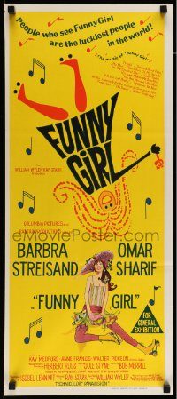 6g848 FUNNY GIRL Aust daybill '69 hand litho of Barbra Streisand, directed by William Wyler!