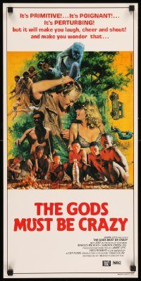 6g853 GODS MUST BE CRAZY Aust daybill '84 Jamie Uys comedy about native African tribe, Mascii art!