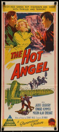 6g866 HOT ANGEL Aust daybill '58 Richardson Studio artwork of teenage hot rod rebel gangs!