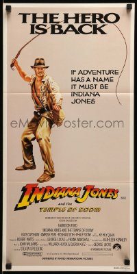 6g873 INDIANA JONES & THE TEMPLE OF DOOM Aust daybill '84 art of Harrison Ford, the hero is back!