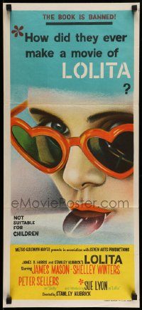6g890 LOLITA Aust daybill '62 Stanley Kubrick, sexy Sue Lyon with heart sunglasses & lollipop!