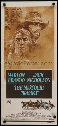 6g908 MISSOURI BREAKS Aust daybill '76 art of Marlon Brando & Jack Nicholson by Bob Peak!