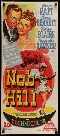 6g919 NOB HILL Aust daybill '45 different art of George Raft & Joan Bennett!