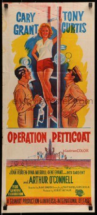 6g926 OPERATION PETTICOAT Aust daybill '59 art of Cary Grant & Tony Curtis staring at sexy girl!