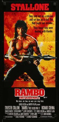 6g937 RAMBO FIRST BLOOD PART II Aust daybill '85 no man, no law, no war can stop Stallone!