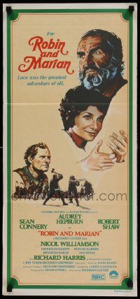 6g943 ROBIN & MARIAN Aust daybill '76 art of Sean Connery & Audrey Hepburn by Drew Struzan!