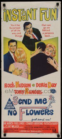 6g952 SEND ME NO FLOWERS Aust daybill '64 art of Rock Hudson, Doris Day & Tony Randall!