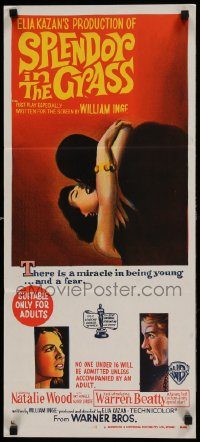 6g963 SPLENDOR IN THE GRASS Aust daybill '61 Natalie Wood kissing Warren Beatty, Elia Kazan!