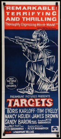 6g973 TARGETS Aust daybill '68 Boris Karloff, Tim O'Kelly, Peter Bogdanovich, art of sniper!