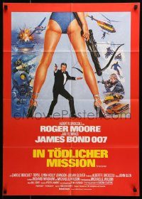 6g652 FOR YOUR EYES ONLY German '81 artwork of Roger Moore as James Bond & sexy legs by Bysouth!