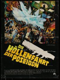 6g713 POSEIDON ADVENTURE German '73 Mort Kunstler art of Gene Hackman & passengers escaping!