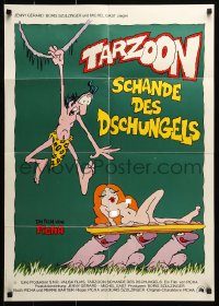 6g726 SHAME OF THE JUNGLE German '76 sexy Tarzan spoof, wacky cartoon artwork!