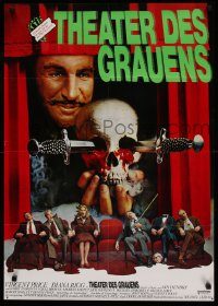 6g737 THEATRE OF BLOOD German '73 great art of Vincent Price holding bloody skull w/dead audience!