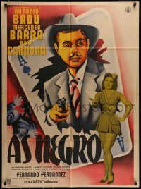 6g368 AS NEGRO Mexican poster '54 cool art of Antonio Badu bursting out from ace of spades!