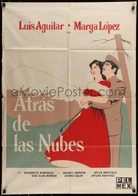 6g369 ATRAS DE LAS NUBES export Mexican poster '62 Luis Aguilar, Marga Lopez, romantic artwork!