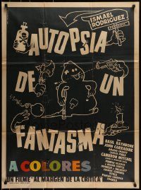 6g370 AUTOPSIA DE UN FANTASMA Mexican poster '68 completely wacky A.M. Cacho crime art!