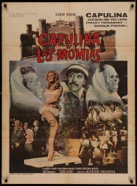 6g384 CAPULINA CONTRA LAS MOMIAS Mexican poster '73 Gaspar Henaine, absolutely wild images!