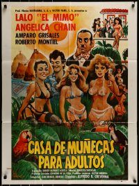 6g385 CASA DE MUNECAS PARA ADULTOS Mexican poster '87 cool Carreno art of sexy women!