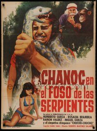 6g388 CHANOC EN EL FOSO DE LAS SERPIENTES Mexican poster '75 great art of him fighting snake!