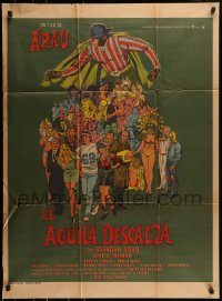 6g401 EL AGUILA DESCALZA Mexican poster '71 Alfonso Arau, Ofelia Medina, huge crowd!