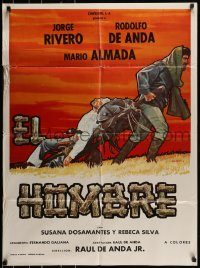 6g413 EL HOMBRE Mexican poster '76 Raul de Anda Jr. cowboy western mystery, great art!