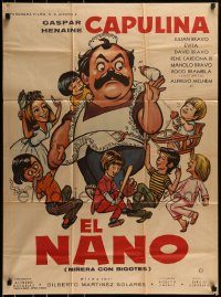 6g424 EL NANO Mexican poster '71 wacky artwork of Gaspar Henaine surrounded by kids!