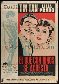 6g429 EL QUE CON NINOS SE ACUESTA export Mexican poster '59 Gonzalez, German 'Tin Tan' Valdez!