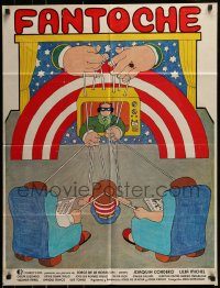 6g439 FANTOCHE Mexican poster '77 great art of family around TV being controlled like marionettes!