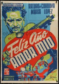 6g440 FELIZ ANO AMOR MIO export Mexican poster '57 Tulio Demicheli, De Cordova, great artwork!
