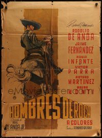 6g448 HOMBRES DE ROCA Mexican poster '60 Rodolfo de Anda, Jaime Fernandez, western cowboy art!