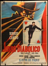 6g452 JUEGO DIABOLICO Mexican poster '61 The Diabolical Game, Roberto Canedo, playing card artwork