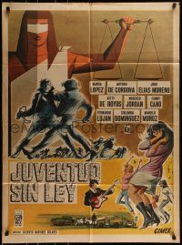 6g454 JUVENTUD SIN LEY Mexican poster '66 Gilberto Martinez, art of Lady Justice and more!