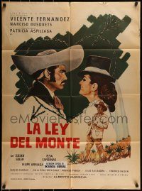 6g466 LA LEY DEL MONTE Mexican poster '76 Vicente Fernandez, Narciso Busquets, cowboy western!