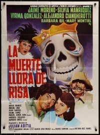 6g471 LA MUERTE LLORA DE RISA Mexican poster '85 wild L. Mendoza art of crying skull!
