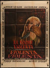 6g473 LA NOCHE VIOLENTA Mexican poster '69 Enrique Lizalde, wild art of woman with knife to throat