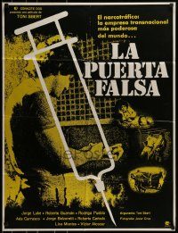 6g475 LA PUERTA FALSA Mexican poster '77 Toni Sbert's fake door, completely different syring art!