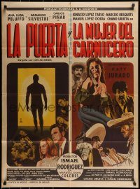 6g476 LA PUERTA Y LA MUJER DEL CARNICERO Mexican poster '68 wild horror art, two movies combined!