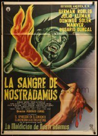 6g477 LA SANGRE DE NOSTRADAMUS Mexican poster '62 German Robles, cool Mendoza horror art!