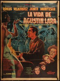 6g480 LA VIDA DE AGUSTIN LARA Mexican poster '59 artwork of German Robles in the title role!