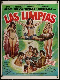 6g488 LAS LIMPIAS Mexican poster '87 wild, cool artwork of boxers and sexy women, the clean ones!