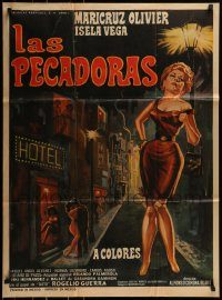 6g489 LAS PECADORAS Mexican poster '68 great art of sexy prostitute in the red light district!