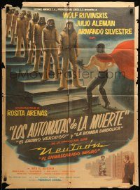 6g493 LOS AUTOMATAS DE LA MUERTE Mexican poster '62 lucha libre masked wrestling horror artwork!