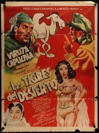 6g496 LOS TIGRES DEL DESIERTO Mexican poster '60 wacky artwork of Gaspar Henaine and 'Viruta'!