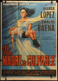 6g502 MI MADRE ES CULPABLE Mexican poster '60 great artwork of Marga Lopez!