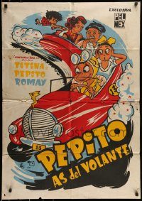 6g516 PEPITO AS DEL VOLANTE export Mexican poster '57 Pepe Romay in the title role!