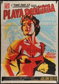 6g520 PLAYA PROHIBIDA export Mexican poster R60s cool silkscreen art of sexy Rossana Podesta!