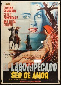 6g537 THIRST FOR LOVE Mexican poster '59 art of sexy naked Silvana Pampanini behind web!