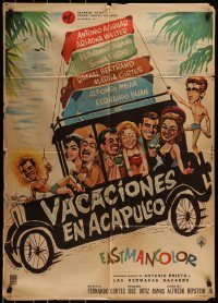 6g550 VACACIONES EN ACAPULCO Mexican poster '61 Antonio Aguilar, Ariadna Welter, great wacky art!