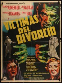 6g553 VICTIMAS DEL DIVORCIO Mexican poster '52 Ramon Armengod, art of creepy monster hands!